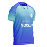 Mens v neck with sharp collar layer raglan short sleeve tshirt jersey mockup front halfside view psd