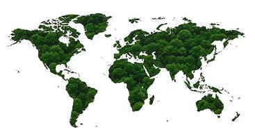 The world map is made of green trees photo