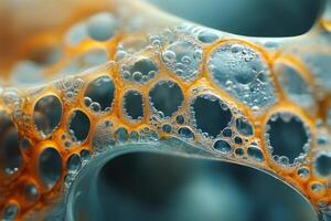 Abstract orange bubbles creating intricate patterns on liquid surface photo