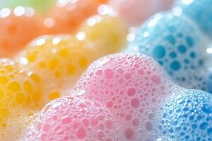 Colorful foam bubbles creating a beautiful abstract background photo