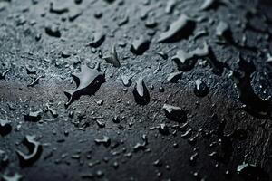 Water droplets creating textured patterns on dark surface photo