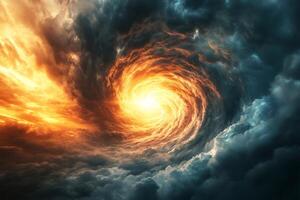 Swirling vortex of dramatic clouds creating stunning light show photo
