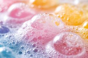 Colorful soap bubbles creating abstract pastel background photo