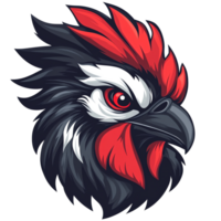 Stylized rooster head with red and white feathers detailed digital artwork on transparent background png