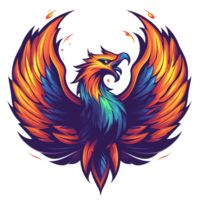 Colorful phoenix with flaming wings on transparent background for design projects png