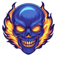 Fiery blue skull with glowing eyes on transparent background a design element for various projects png