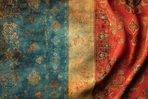 Antique persian carpet showing signs of wear and time creating a nostalgic atmosphere photo