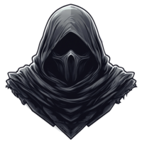 Mysterious hooded figure with dark shadow and ominous presence on transparent background gothic style digital art png