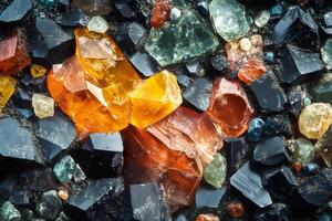 Colorful wulfenite, scheelite and other minerals creating a stunning visual display photo
