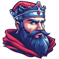 Portrait of a stern king with red crown and beard on a transparent background with digital art style png