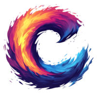 Colorful swirl letter c abstract design with dynamic fire and ice color scheme on transparent background png