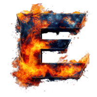 Fiery letter e a burning symbol of power and intensity on transparent background png