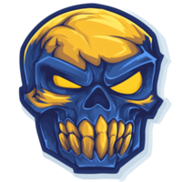 Blue and gold skull illustration on transparent background a fierce and stylish design png