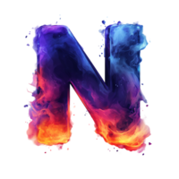 Letter n adorned with colorful smoke on transparent background artistic typography png