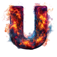 Fiery letter u with transparent background for creative design compositions and graphic projects between 100 and 200 characters png