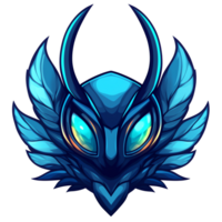 Illustration of Blue Fantasy Creature with Wings and Glowing Eyes png