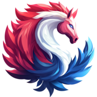 Stylized red white and blue horse emblem with flowing mane on transparent background independence day symbol png
