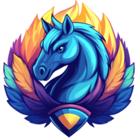 Majestic blue horse emblem with fiery accents on transparent background a symbol of myth and power png