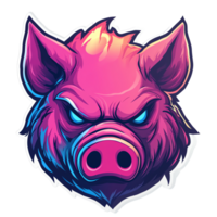 Fierce pink pig with glowing blue eyes on transparent background a illustration png
