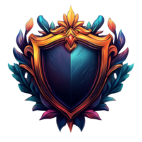 Elegant emblem shield adorned with leaves for prestigious achievements and recognition on transparent background png