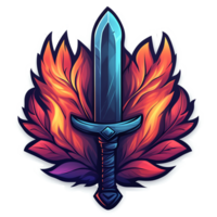 Fiery sword a flaming weapon logo design on transparent background for gamers and game developers png