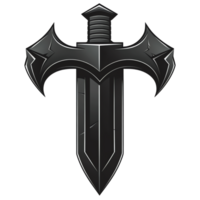 Stylized black sword with intricate design and sharp blade on transparent background png