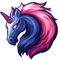 Elegant blue unicorn with pink mane and horn on a transparent background for design projects png