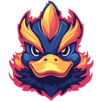 Fiery duck mascot logo design a powerful and mythical creature illustration on transparent background png