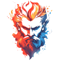 Dynamic fire and ice face logo design with contrasting elements on transparent background png