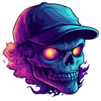 Cyberpunk skull with glowing eyes and cap on transparent background a striking digital illustration png