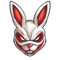 White rabbit mask with red eyes and details isolated on transparent background clip art png
