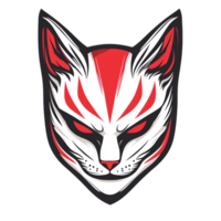 Intricate kitsune mask clip art with red accents and sharp design elements on a transparent background png