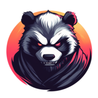 Illustration of a dark panda with glowing red eyes against a transparent background perfect for use as an icon png