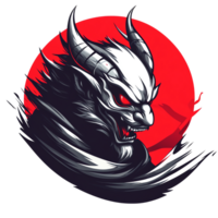 Illustration of a fearsome demon with horns and red eyes on transparent background png