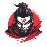 Intense anime character design on black background png