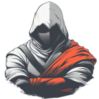 Mysterious hooded assassin character on transparent background for game design and other creative projects png
