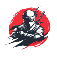 Dynamic ninja warrior illustration with red backdrop for digital art and graphic design projects on transparent background png