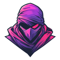 Neon masked character portrait futuristic and mysterious design on transparent background png