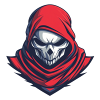 Skull with red hood on transparent background striking death emblem with gothic and macabre elements png