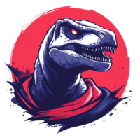 Fierce dinosaur illustration with red background on transparent background png