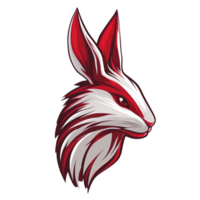 Stylized white and red rabbit head profile on transparent background fierce and striking design png