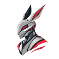 Futuristic rabbit character design sleek robotic animal avatar for gaming on transparent background png
