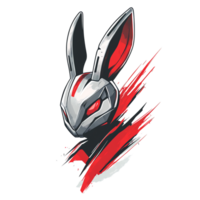 Fierce robotic rabbit mascot on transparent background png