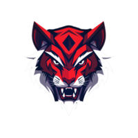 Red tiger head with sharp fangs on transparent background for design and illustration projects png