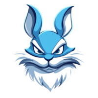 A fierce blue bunny illustration on transparent background for gaming logos and more png
