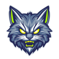 Stylized wolf head with glowing eyes and transparent background for versatile design use png