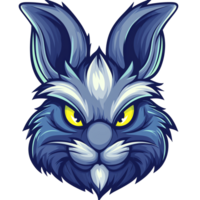 Fierce blue rabbit illustration on transparent background png