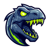 Stylized dinosaur head with glowing green accents on transparent background png