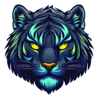 Intense gaze a dark tiger with glowing cyan markings isolated on a transparent background png
