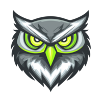 Fierce owl mascot logo design on transparent background a illustration of a powerful owl with bright green eyes png